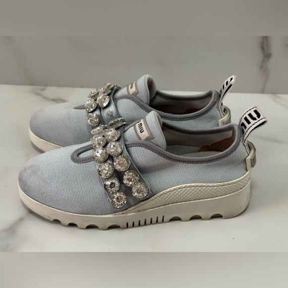 Miu Miu Grey Crystal Embellished Slip-On Sneakers Size 36.5 - Picture 10 of 14